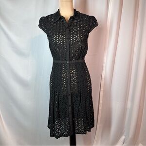 Vintage 90s Eyelet Dress Button Front Women’s Sz S 100% Cotton Cottagecore EUC